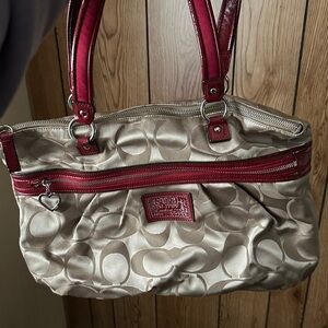 Coach Champagne Satin Shoulder Bag with Red Trim